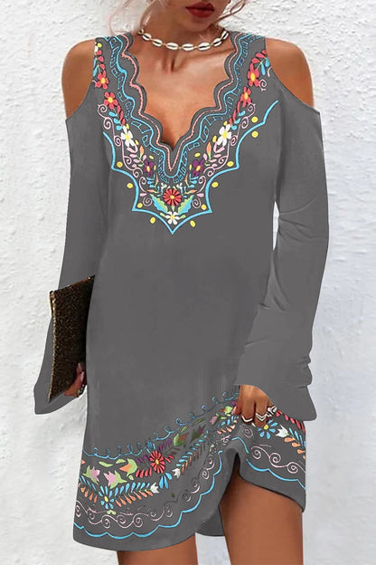 National Totem Printing V Neck One Step Skirt Dresses(8 Colors)