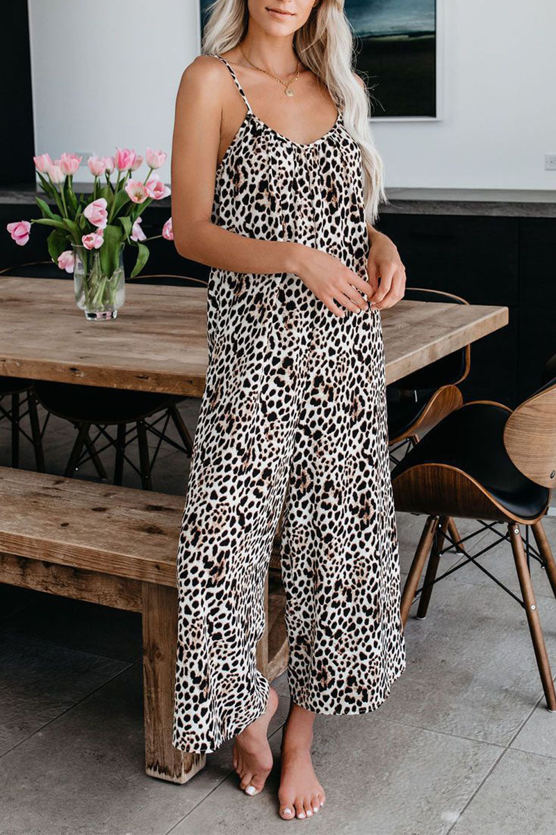 Patchwork Tie-dye Spaghetti Strap Straight Jumpsuits(10 Colors)