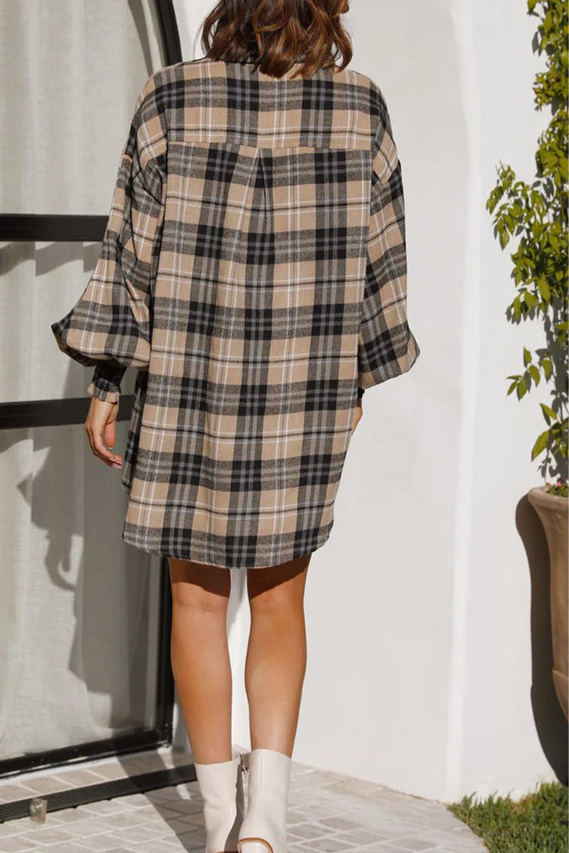 Plaid Buckle Turndown Collar Blouses(3 Colors)