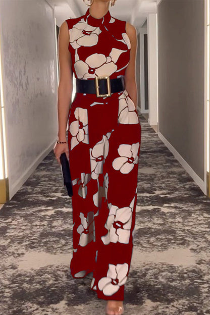 Print Printing Half a Turtleneck Regular Jumpsuits