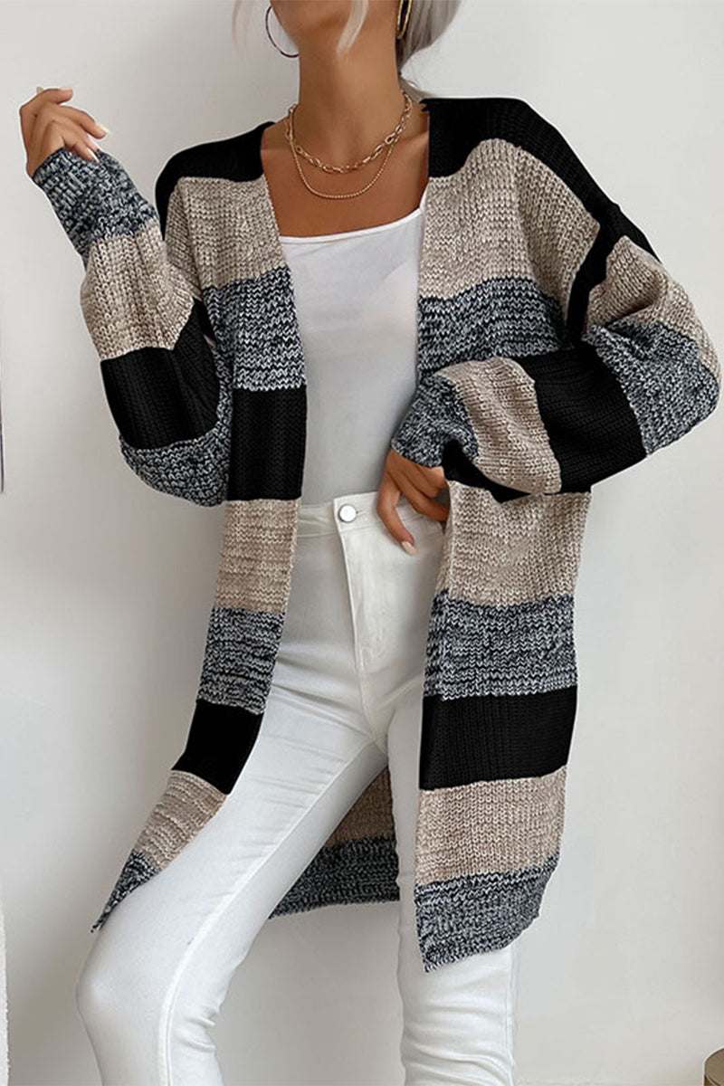 Color Block Contrast V Neck Cardigans(6 Colors)