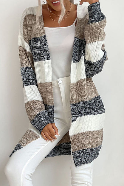 Color Block Contrast V Neck Cardigans(6 Colors)