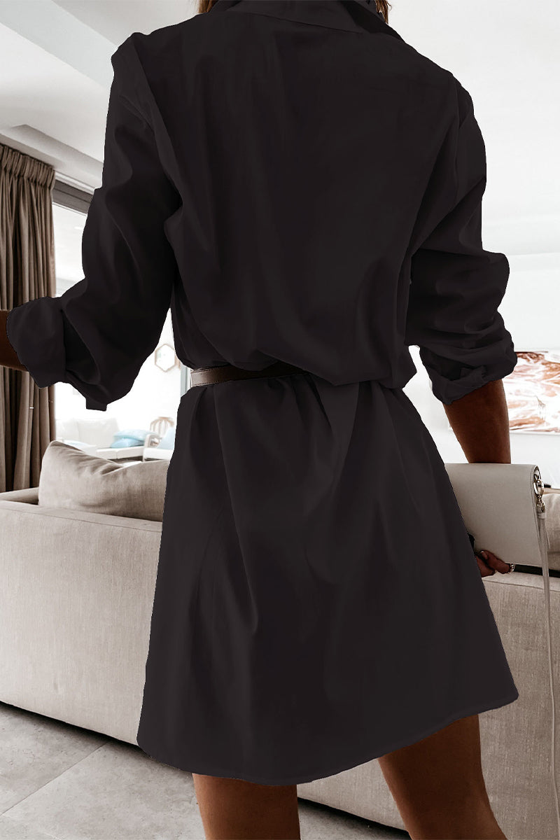 Patchwork Polo Collar One Step Skirt Dresses