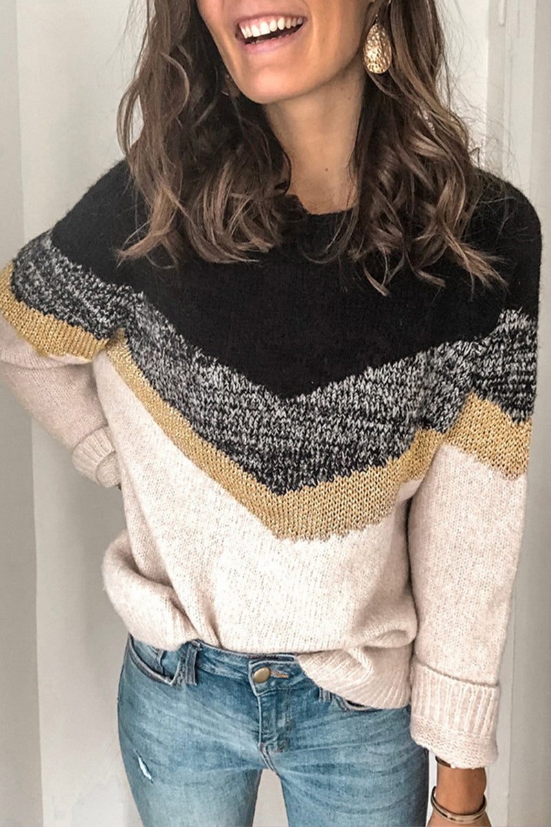 Color Block Contrast O Neck Sweaters(5 Colors)