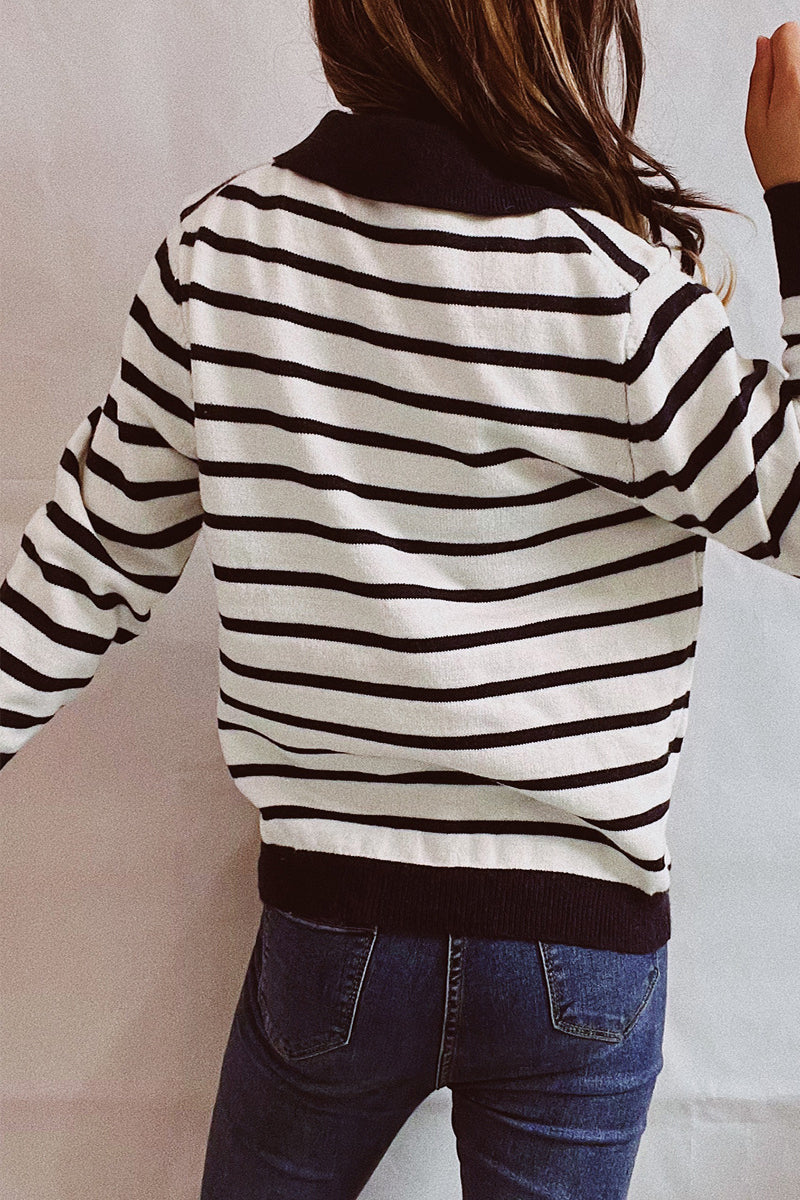 Striped Buttons Turndown Collar Sweaters(3 Colors)