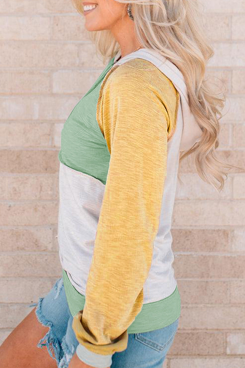 Color Block Contrast Mandarin Collar Hoodies
