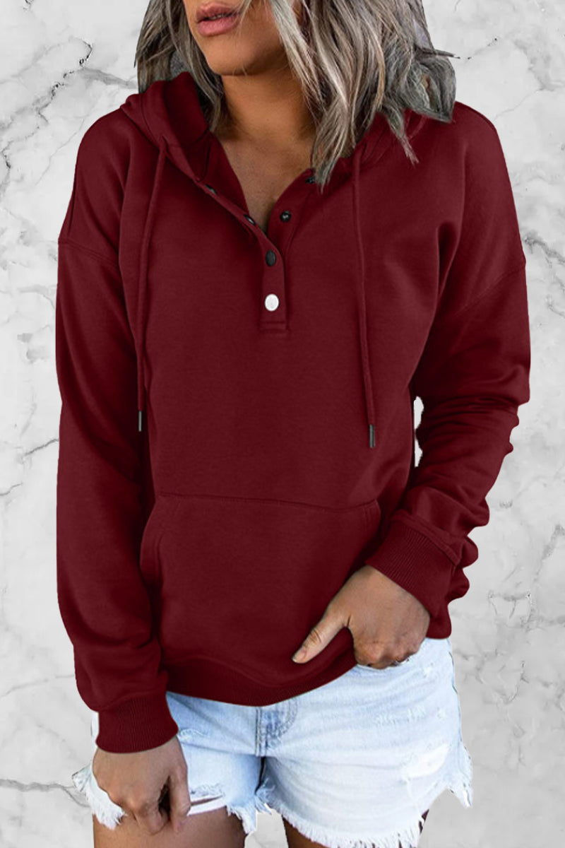 Buttons V Neck Hoodies(9 Colors)
