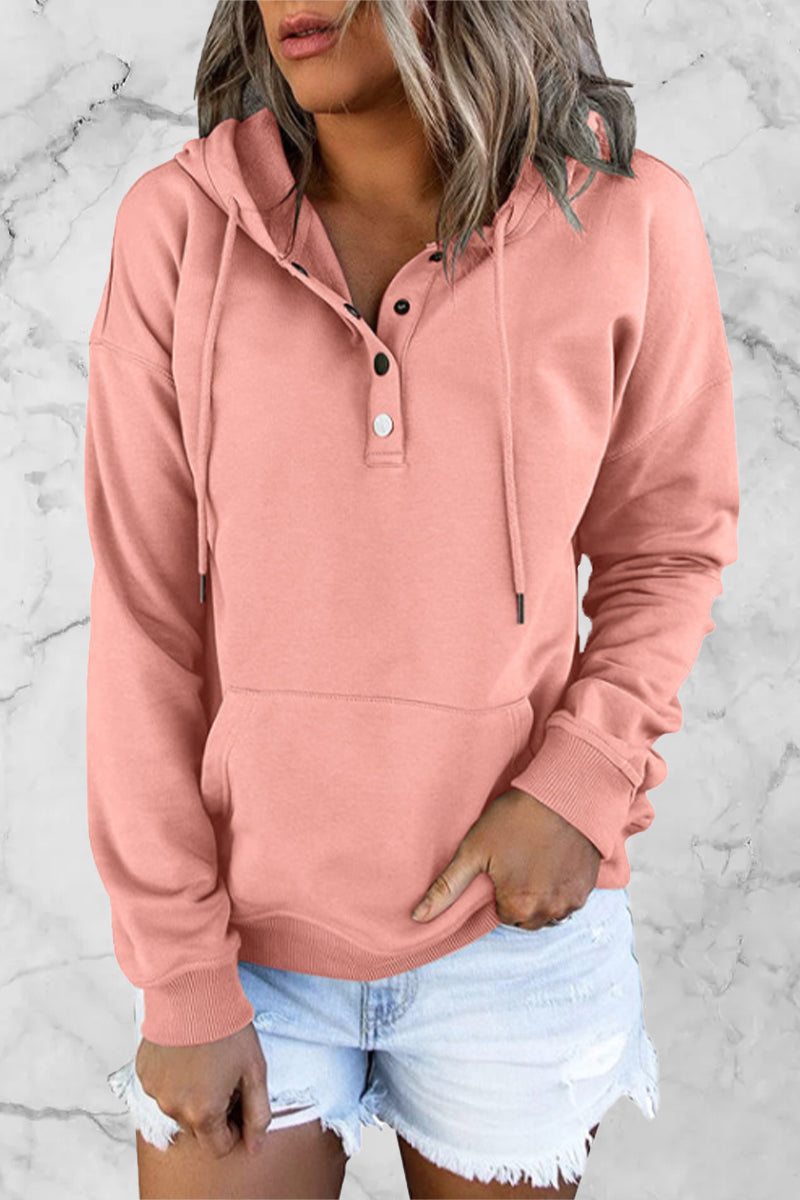 Buttons V Neck Hoodies(9 Colors)