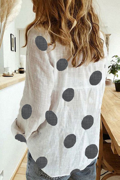 Polka Dot Patchwork Printing Turndown Collar Blouses(12 Colors)