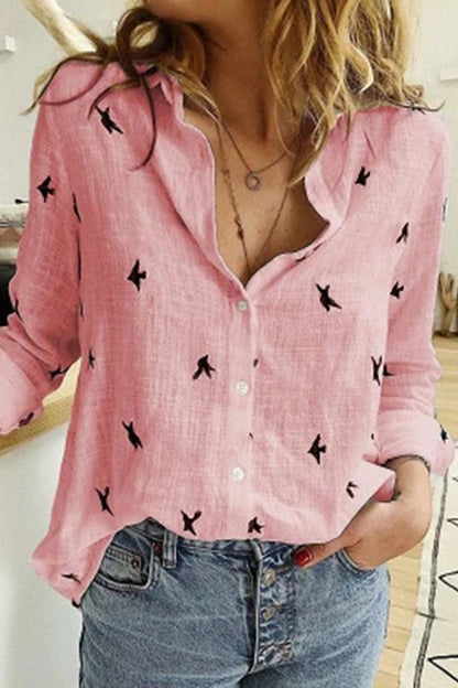 Polka Dot Patchwork Printing Turndown Collar Blouses(12 Colors)