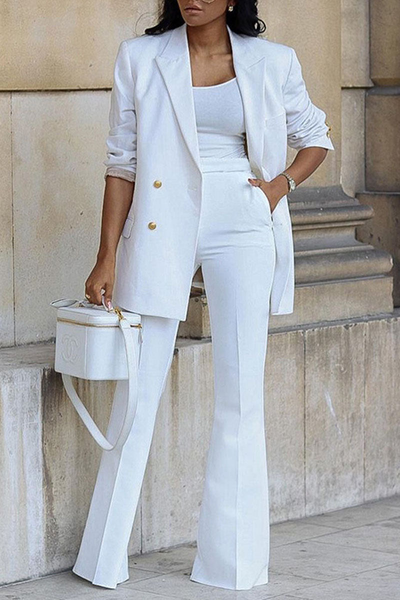 Patchwork Buttons Turn-back Collar Long Sleeve Two Pieces