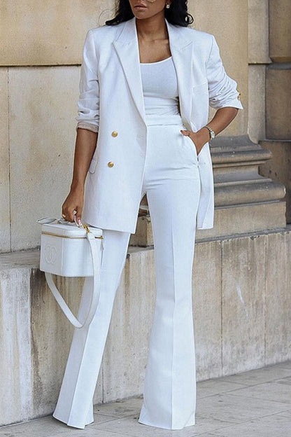 Patchwork Buttons Turn-back Collar Long Sleeve Two Pieces