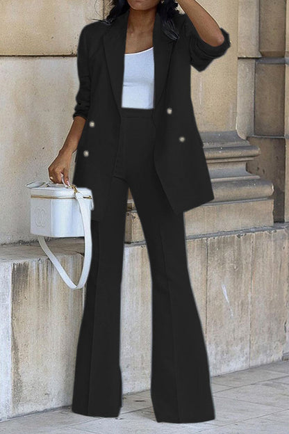 Patchwork Buttons Turn-back Collar Long Sleeve Two Pieces