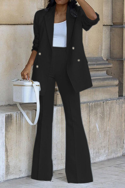 Patchwork Buttons Turn-back Collar Long Sleeve Two Pieces
