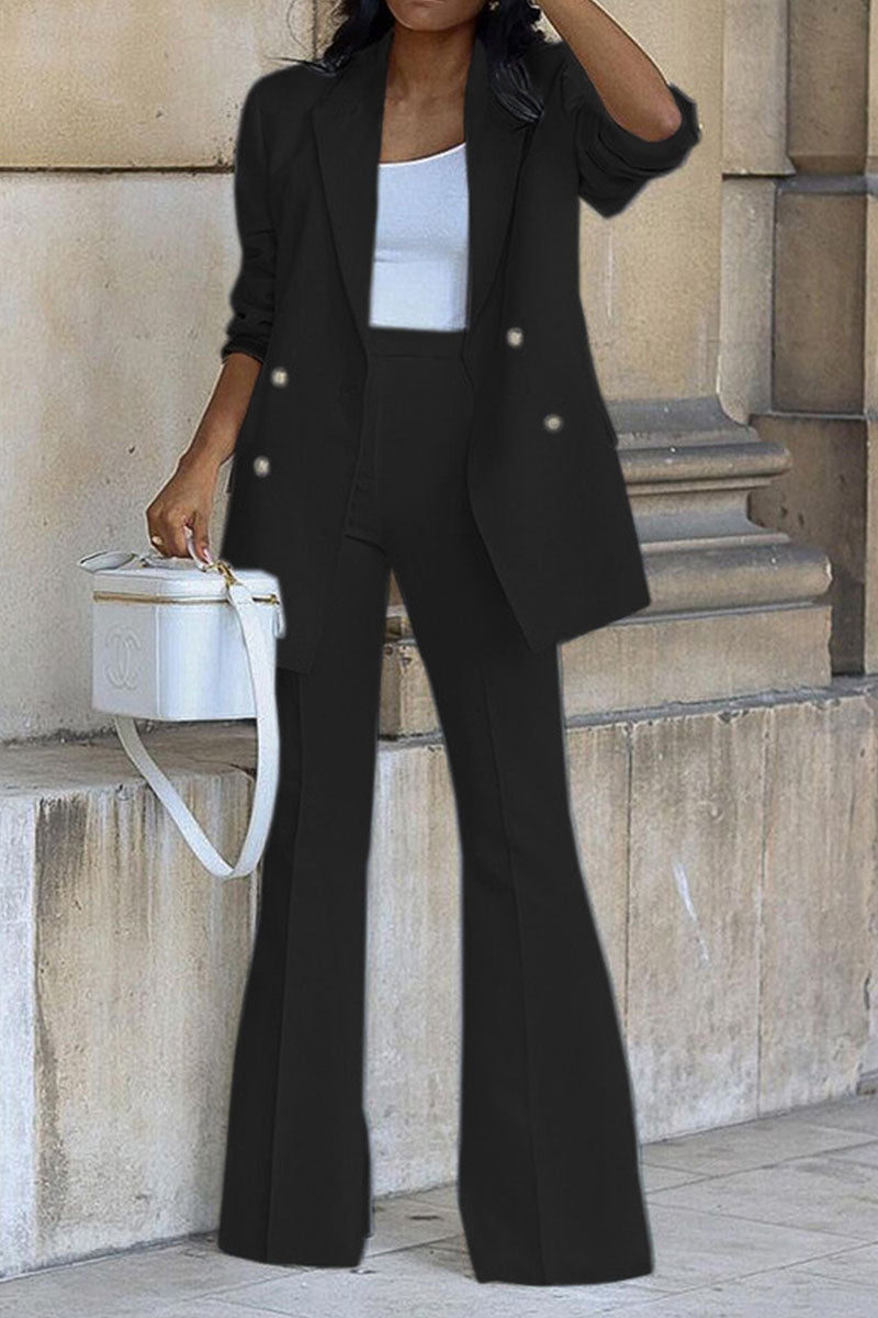 Patchwork Buttons Turn-back Collar Long Sleeve Two Pieces