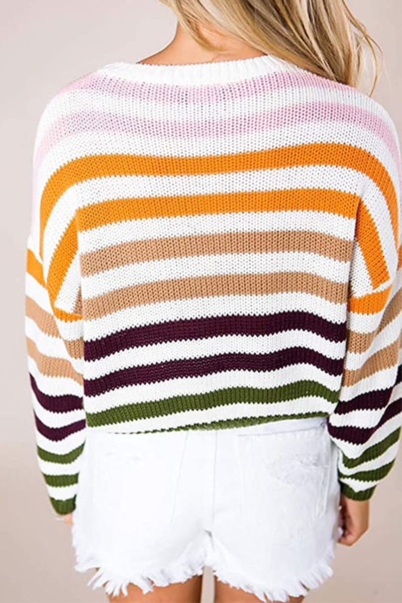 Sweet Striped Patchwork O Neck Sweaters(4 Colors)