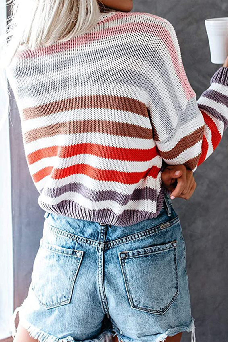Sweet Striped Patchwork O Neck Sweaters(4 Colors)