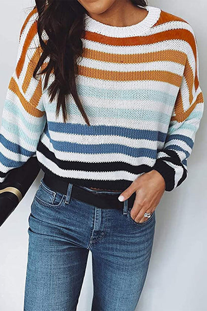 Sweet Striped Patchwork O Neck Sweaters(4 Colors)