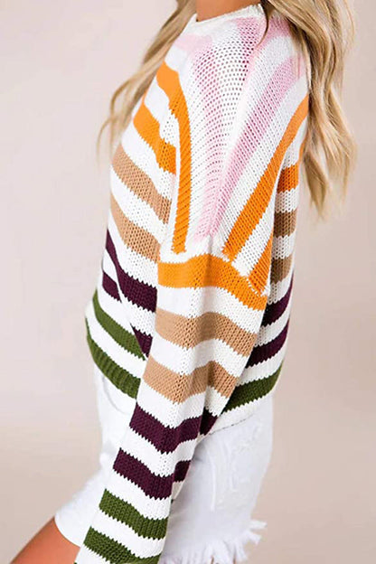 Sweet Striped Patchwork O Neck Sweaters(4 Colors)