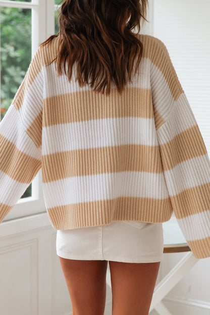 Sweet Striped Contrast O Neck Sweaters(5 Colors)