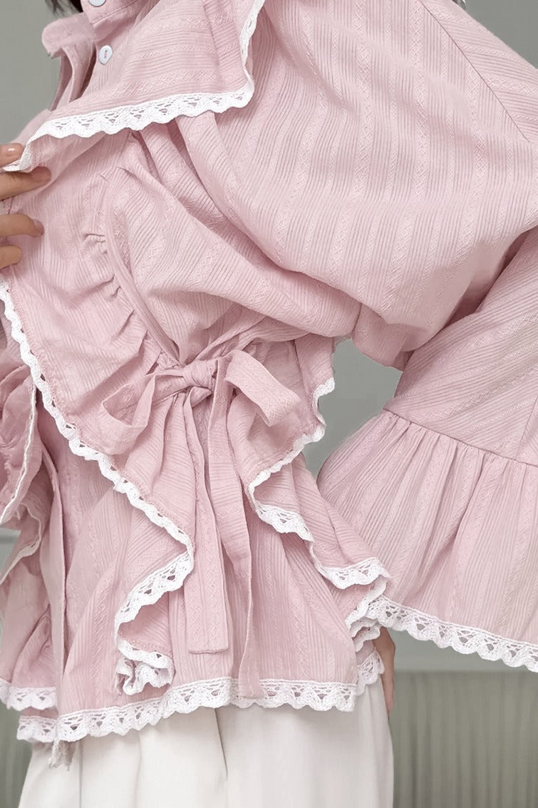 Jacquard Bell Sleeve Loose Blouse