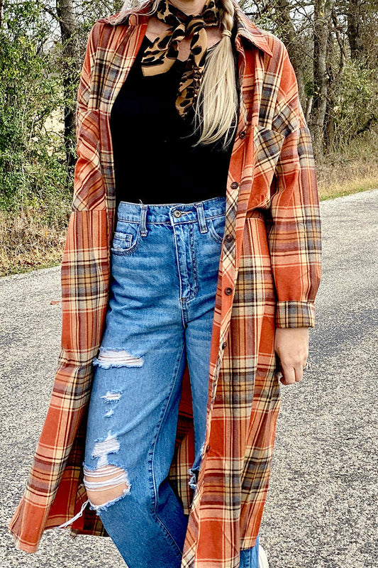 Street Plaid Buttons Shirt Collar Blouses
