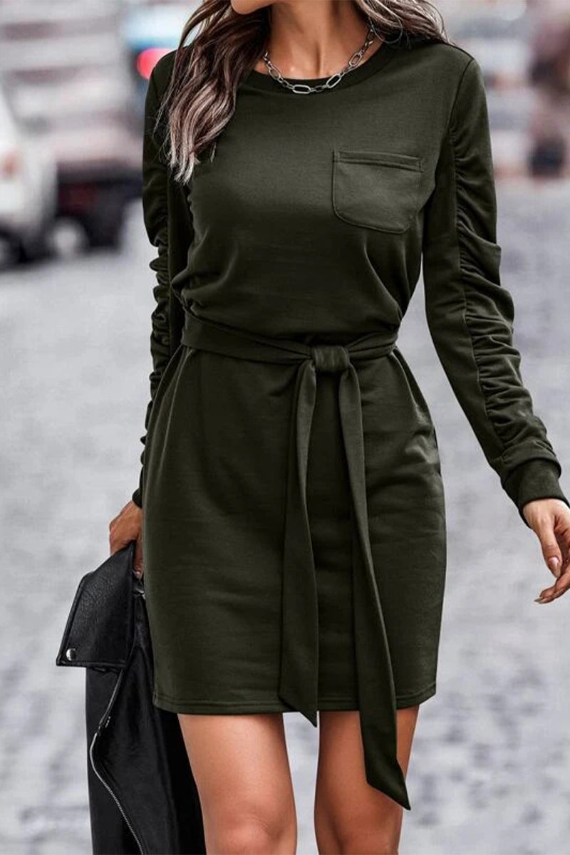 Street Frenulum O Neck One Step Skirt Dresses