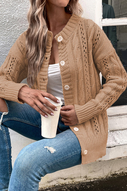 Hollowed Out Buttons O Neck Sweaters(3 Colors)