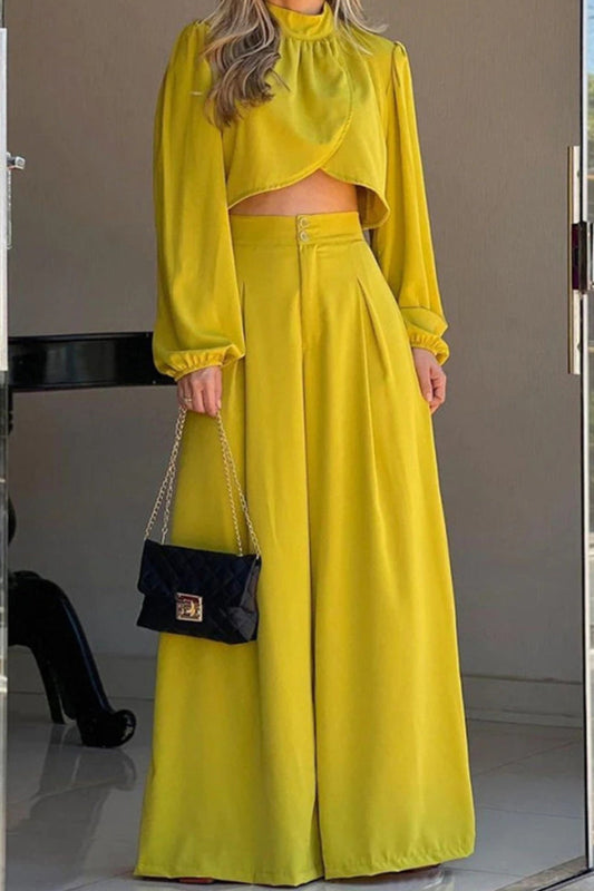 Asymmetrical Half a Turtleneck Long Sleeve Two Pieces