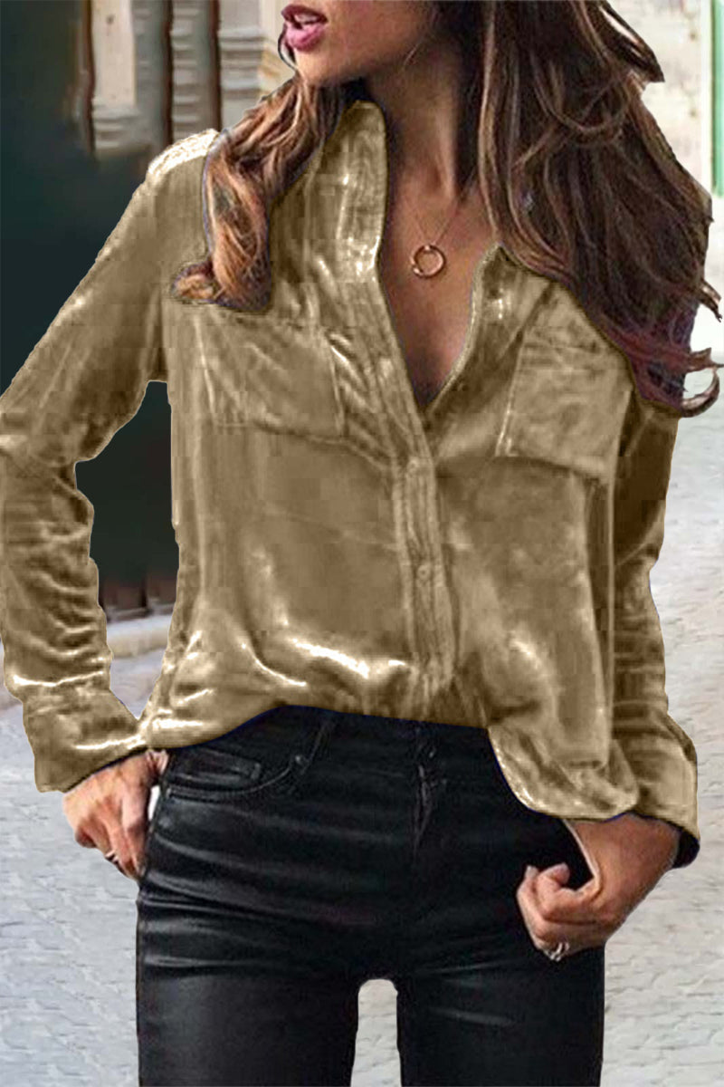 Buckle Color Shirt Collar Blouses (11 Colors)