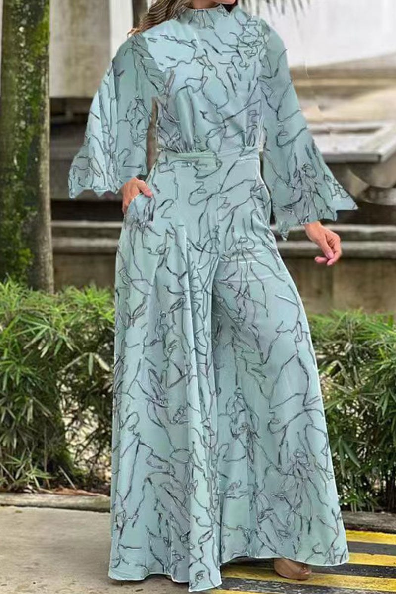 Print Patchwork Half a Turtleneck Regular Jumpsuits(8 Colors)