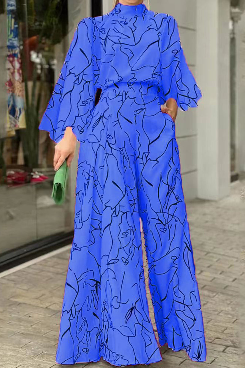 Print Patchwork Half a Turtleneck Regular Jumpsuits(8 Colors)