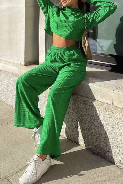 Color Hooded Collar Long Sleeve Two Pieces
