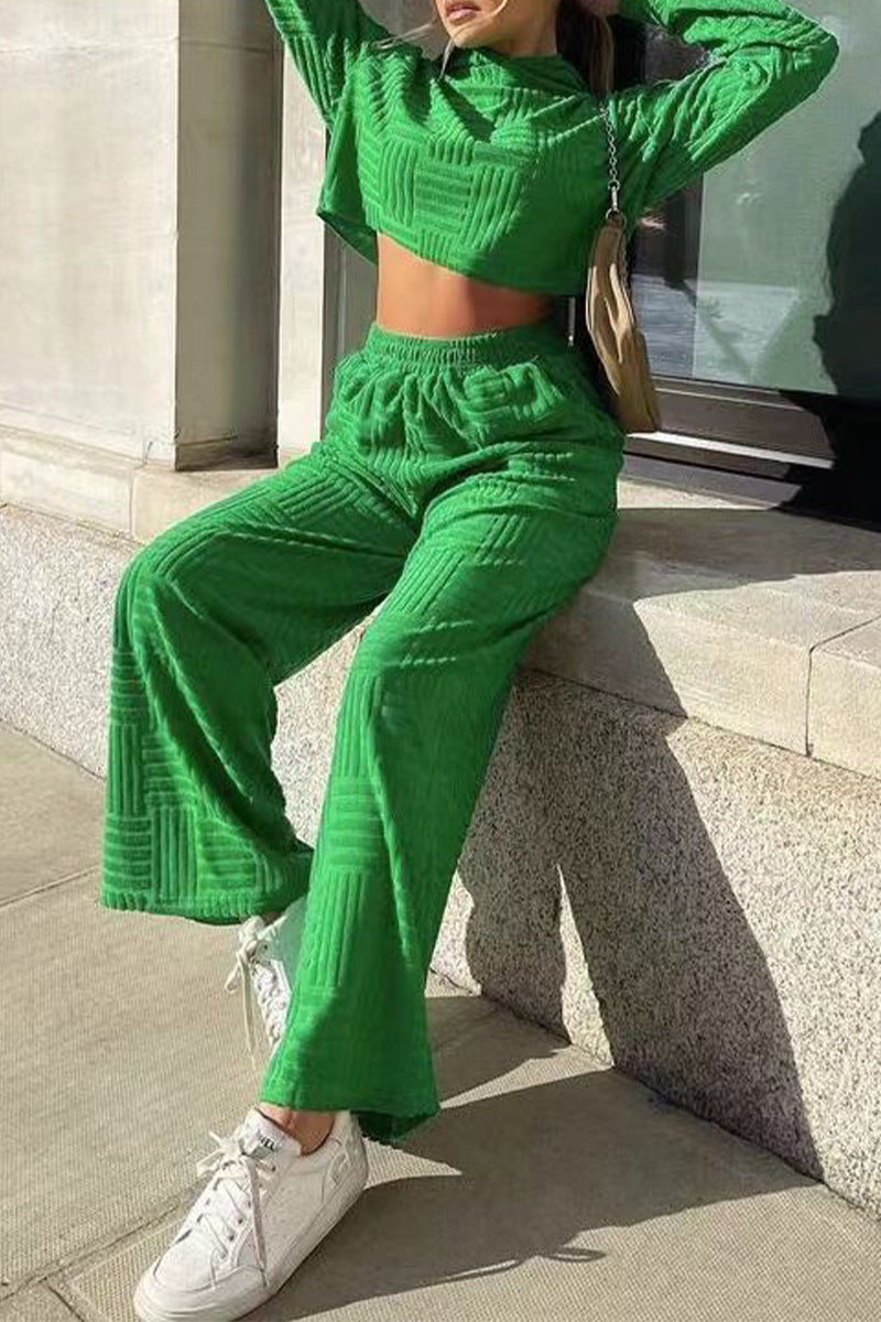 Color Hooded Collar Long Sleeve Two Pieces