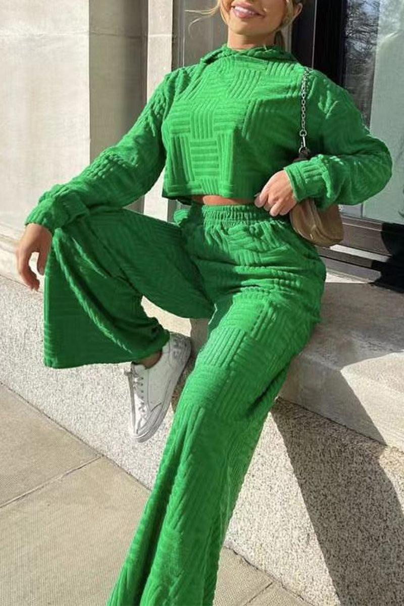 Color Hooded Collar Long Sleeve Two Pieces