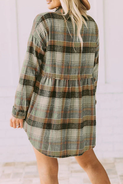 Plaid Buckle Buttons Turndown Collar Blouses(5 Colors)
