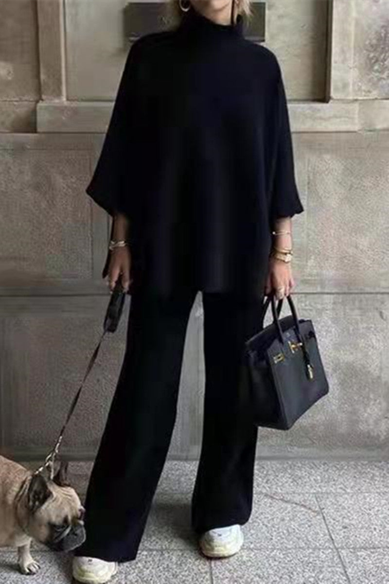 Daily Patchwork Turtleneck Long Sleeve Two Pieces
