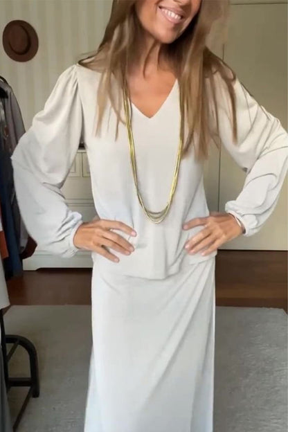 Color V Neck Long Sleeve Two Pieces