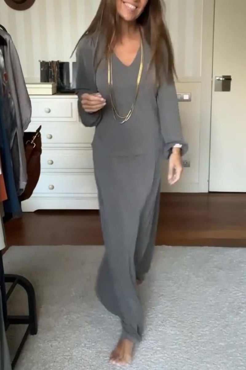 Color V Neck Long Sleeve Two Pieces