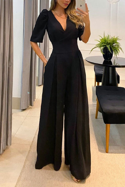 Color V Neck Jumpsuits(3 Colors)