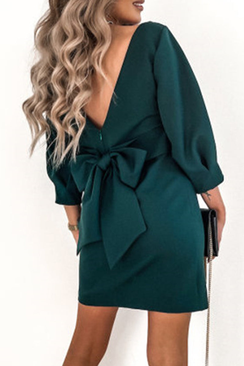College With Bow O Neck Pencil Skirt Dresses