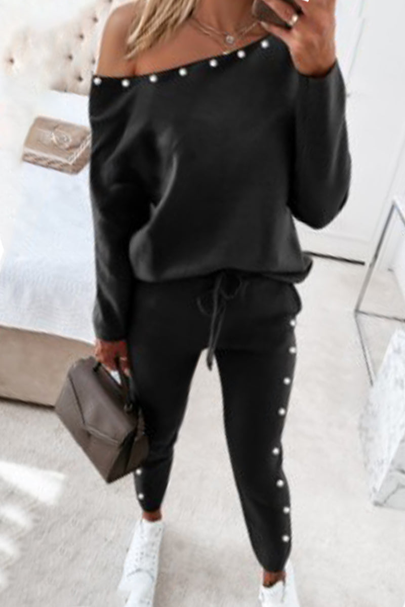 Street Patchwork V Neck Long Sleeve Two Pieces