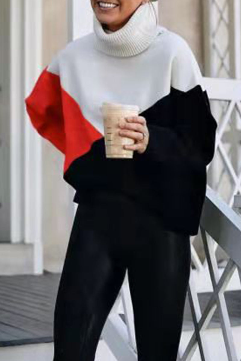 Work Color Block Patchwork Turtleneck Sweaters(4 Colors)