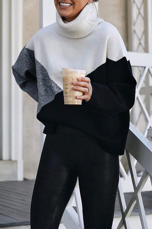 Work Color Block Patchwork Turtleneck Sweaters(4 Colors)