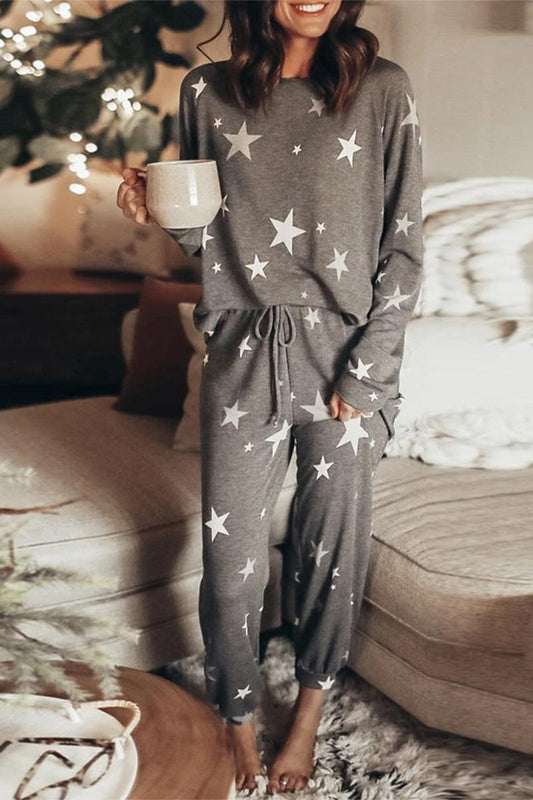 The Stars Printing O Neck Long Sleeve Two Pieces