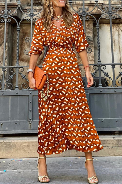 Print Printing V Neck Long Sleeve Two Pieces