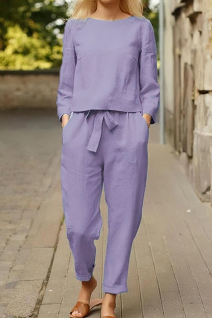 Color O Neck Long Sleeve Two Pieces