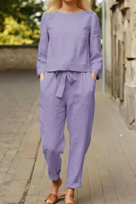 Color O Neck Long Sleeve Two Pieces
