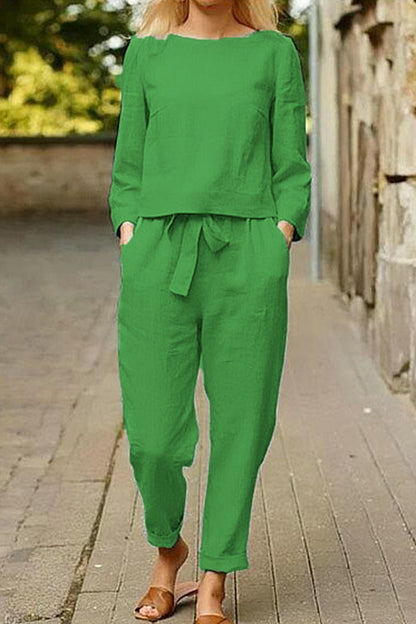 Color O Neck Long Sleeve Two Pieces