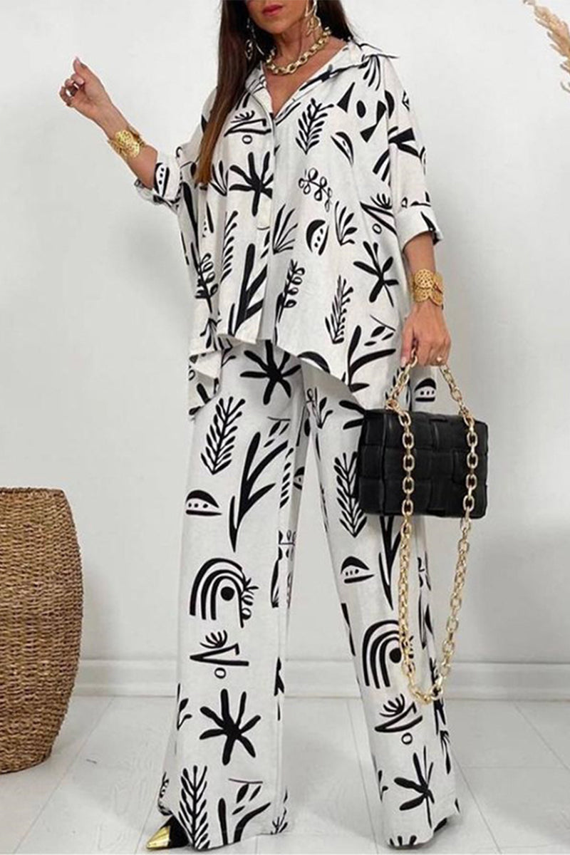 Print Printing Turndown Collar Three Quarter Two Pieces
